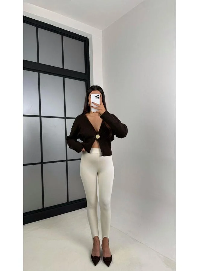 جاوس سروال كريمي بفتحة للكعب ونسيج ناعم صناعي GAUS-00215.