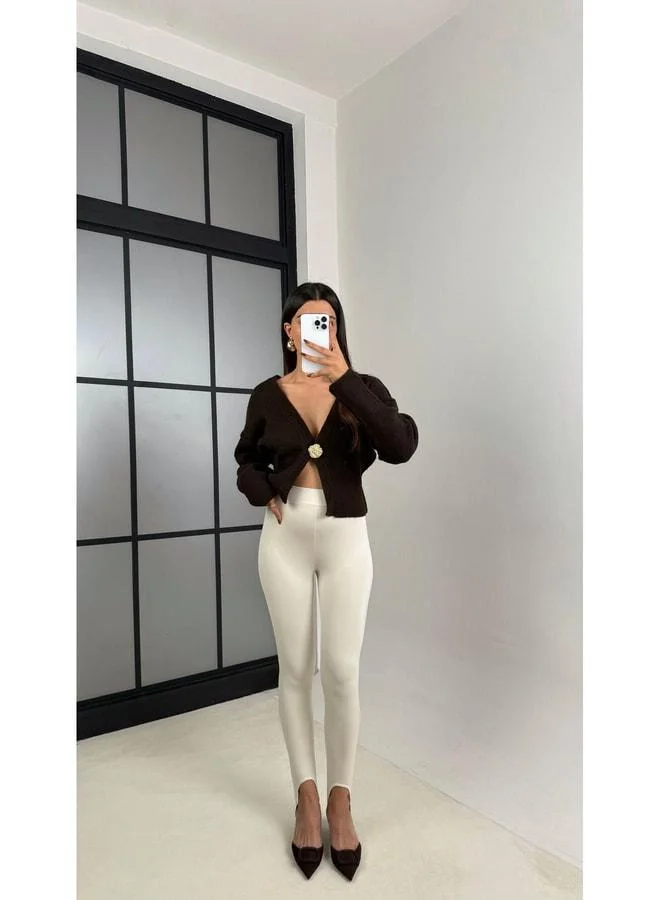 جاوس سروال كريمي بفتحة للكعب ونسيج ناعم صناعي GAUS-00215.