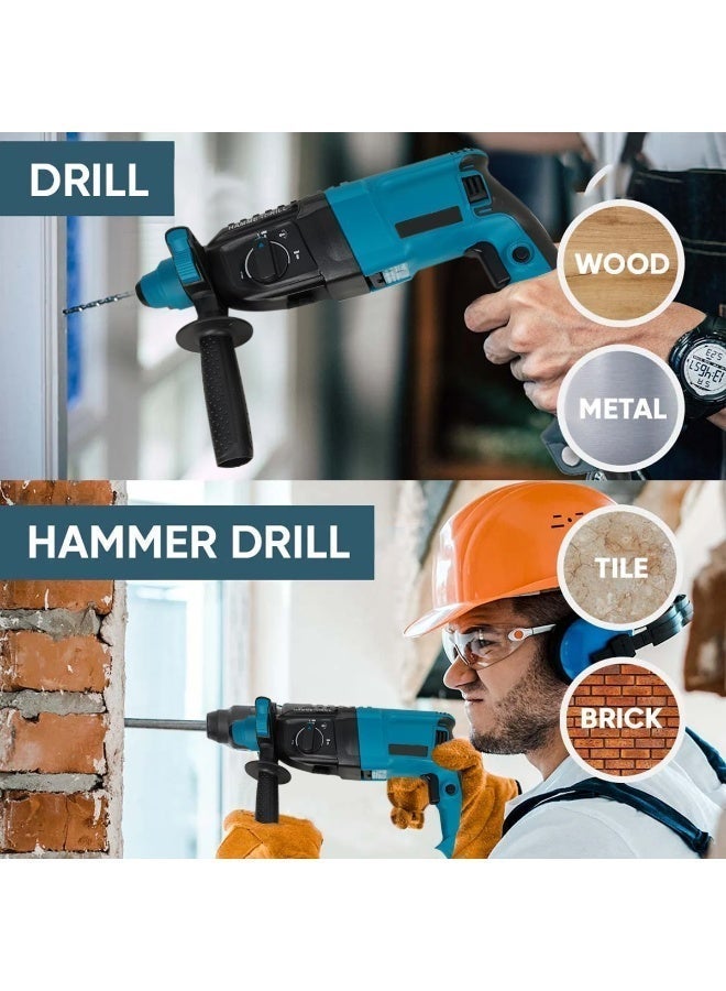 Rotary Hammer Drill Heavy Duty Hammering Drilling Machine 1000W 26mm 1500rpm 220/240V 50/60Hz - MIR26A - Image 2