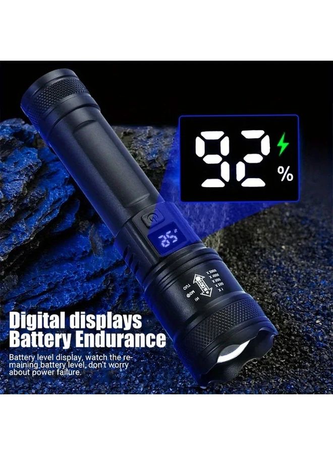 Black Digital Display Tactical LED Flashlight with Zoom and Three Modes for Outdoor Emergency - Image 3