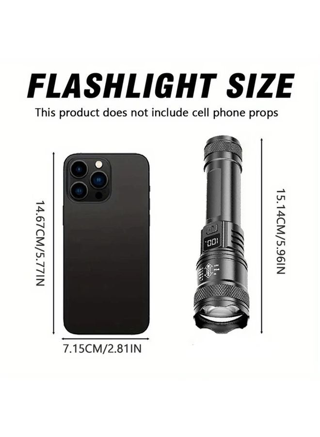 Black Digital Display Tactical LED Flashlight with Zoom and Three Modes for Outdoor Emergency - Image 4
