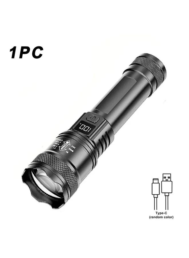 Black Digital Display Tactical LED Flashlight with Zoom and Three Modes for Outdoor Emergency - Image 1