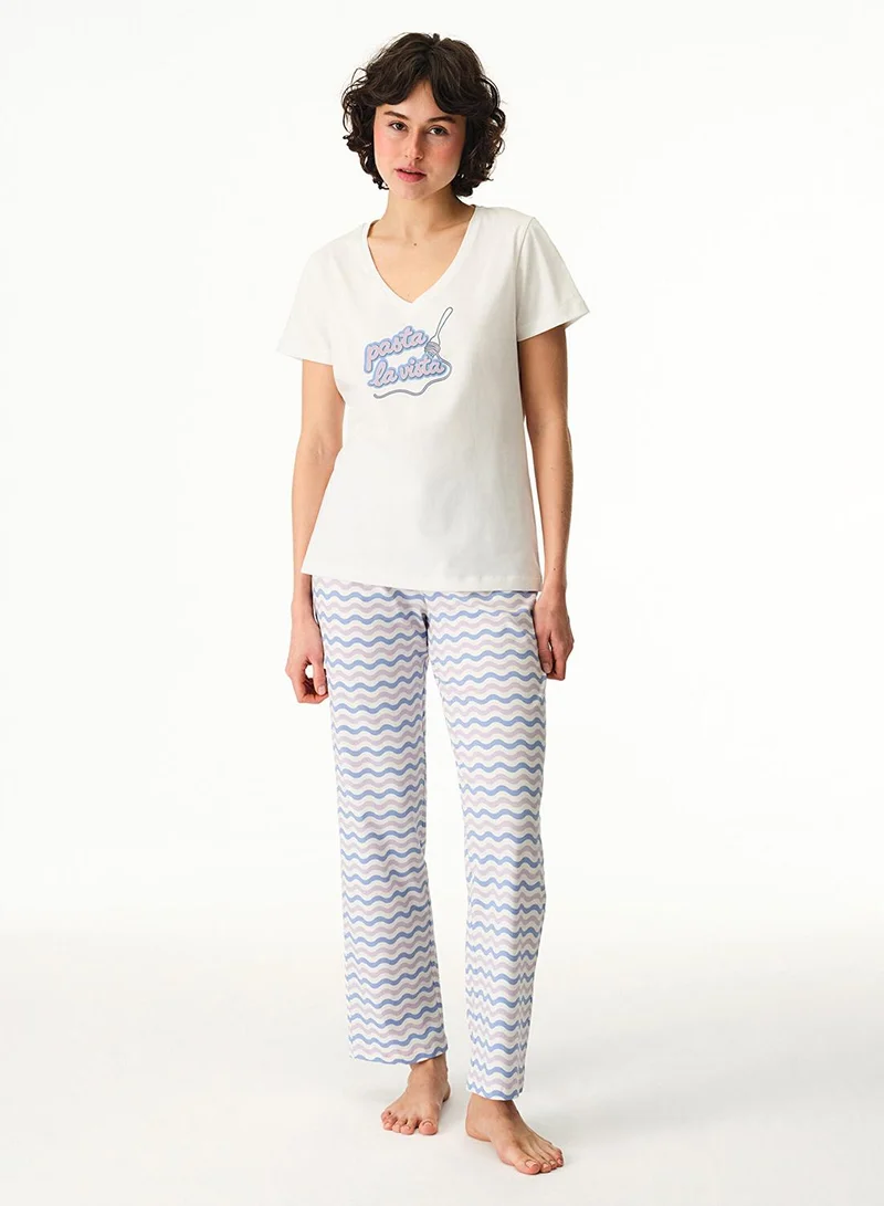 Penti Women's Cotton Lounge Pasta La Vista Shorts Sleeve Pajama Set - Mix