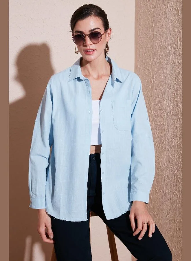 ليلا قميص قطني ليلا بقصة عادية بجيوب للنساء