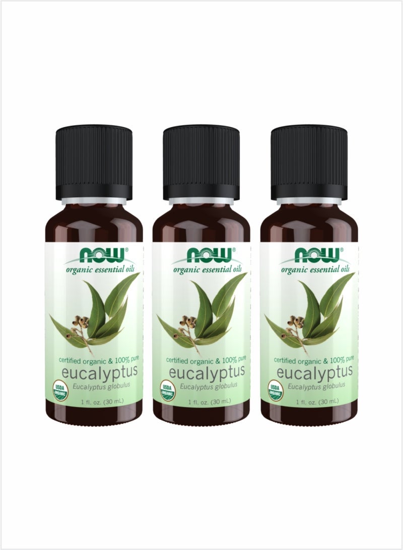NOW Organic Eucalyptus Essential Oil - Certified Pure Freshness, 30ml (Pack of 3)