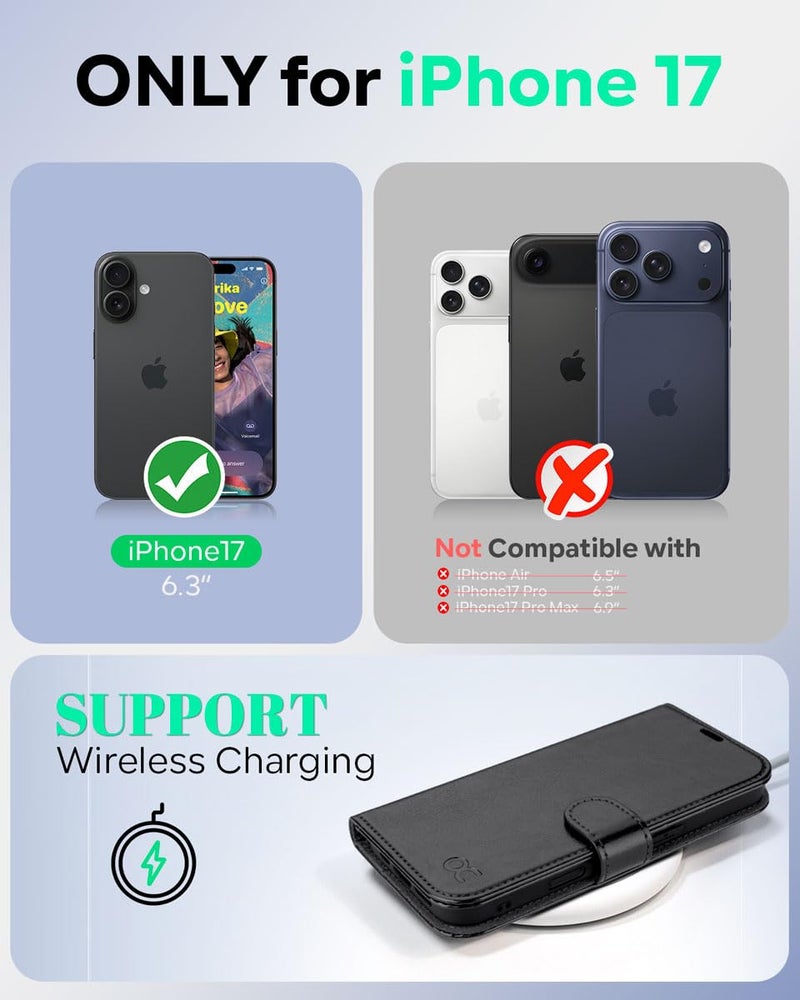 OCASE for iPhone 17 Wallet Case, PU Leather Flip Cover with Card Holder, RFID Blocking, Kickstand, Magnetic Closure, Protective Phone Case for iPhone 17 6.3-Inch 2025, Black - Image 2