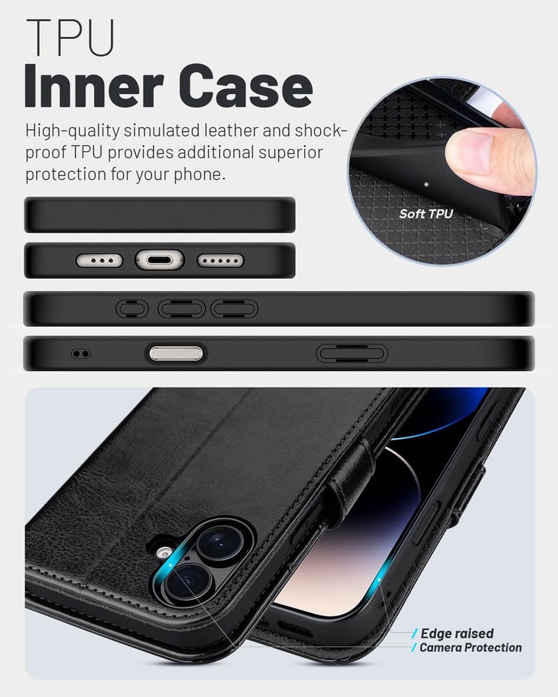 OCASE for iPhone 17 Wallet Case, PU Leather Flip Cover with Card Holder, RFID Blocking, Kickstand, Magnetic Closure, Protective Phone Case for iPhone 17 6.3-Inch 2025, Black - Image 5