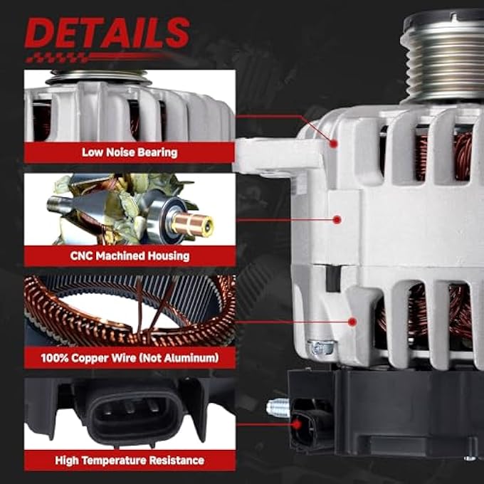 TSSLIIN High Output Alternator For/Nissan 2007-2012 Altima 2011-2013 Rouge 2014-2015 Rouge Select 2007-2012 Sentra 2.5L 12V 110Amp 6-Groove Pulley Upgraded 23100-JA02A 11258N - Image 5