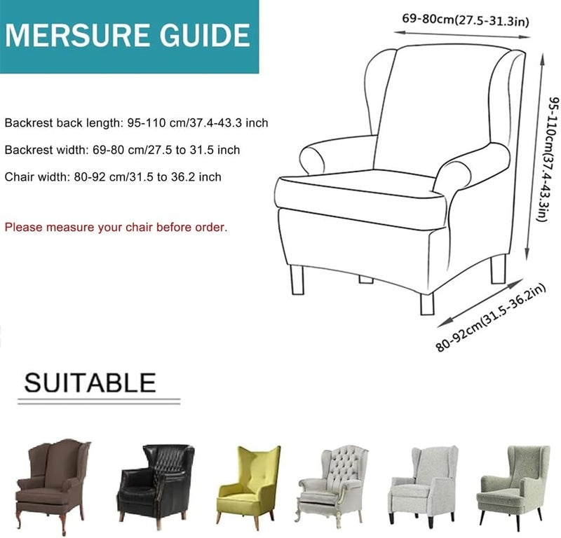 Wingback Chair Slipcover Sage 2-Piece Design Perfect Fit Stretch Armchair Cover - Durable Jacquard Furniture Protection Soft Skin-Friendly Fabric for Living Room Bedroom Pet Owners - Image 5
