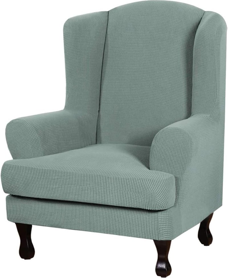Wingback Chair Slipcover Sage 2-Piece Design Perfect Fit Stretch Armchair Cover - Durable Jacquard Furniture Protection Soft Skin-Friendly Fabric for Living Room Bedroom Pet Owners - Image 1