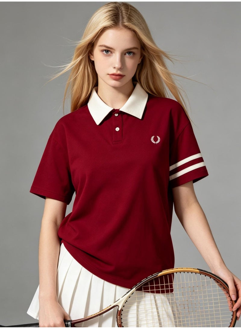Fred Perry wheat ear LOGO contrast lapel Polo shirt for men and women with retro college style short-sleeved T-shirts for couples. - Image 2