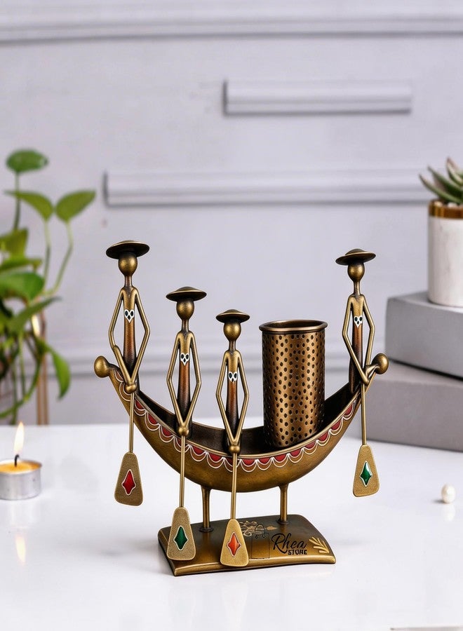 RHEA STORE Metal Office Desk Organizer with Boat Theme (Golden) - Antique Desktop Storage Stand with Pen Holder | Decorative Table Organizer for Office Supplies, Study Table & Home Desk Decoration - Image 2
