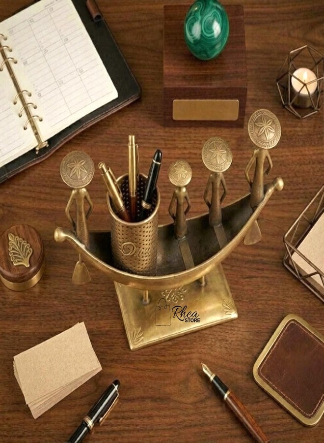 RHEA STORE Metal Office Desk Organizer with Boat Theme (Golden) - Antique Desktop Storage Stand with Pen Holder | Decorative Table Organizer for Office Supplies, Study Table & Home Desk Decoration - Image 5
