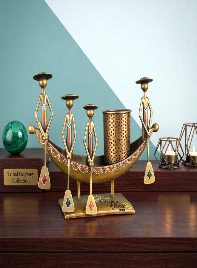 RHEA STORE Metal Office Desk Organizer with Boat Theme (Golden) - Antique Desktop Storage Stand with Pen Holder | Decorative Table Organizer for Office Supplies, Study Table & Home Desk Decoration - Image 4