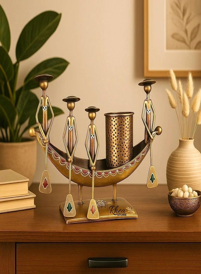 RHEA STORE Metal Office Desk Organizer with Boat Theme (Golden) - Antique Desktop Storage Stand with Pen Holder | Decorative Table Organizer for Office Supplies, Study Table & Home Desk Decoration - Image 3