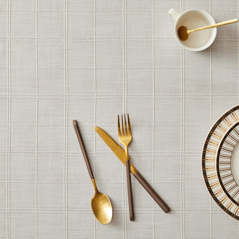ZeeMart Linen Checked Table Cloth, Farmhouse Style Plaid Embroidered Neutral Tablecloth, Water Resistant Rectangle Table Cloth, Ivory 52x70 Inches - Image 5