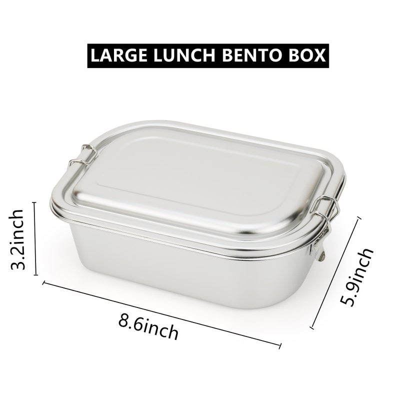Lunbengo حاوية غداء من الفولاذ المقاوم للصدأ 8.6'' x 5.9'' صندوق بنتو صندوق غداء معدني حاويات طعام معدنية حاوية طعام من الفولاذ المقاوم للصدأ مع غطاء مانع للتسرب شوكة وملعقة - Image 2