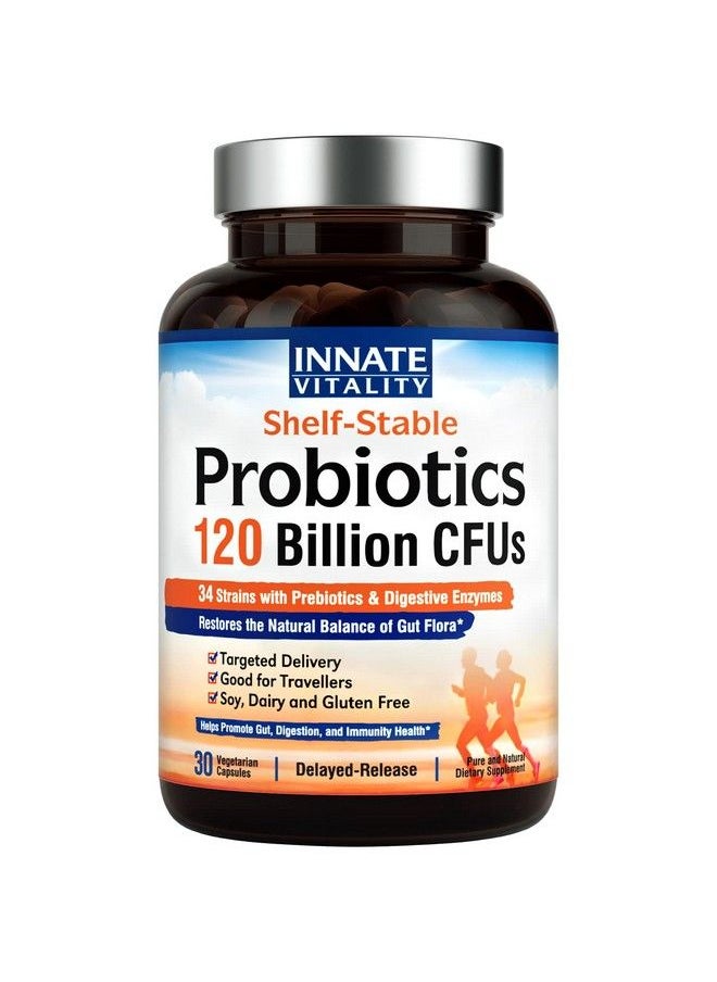Innate Vitality - Probiotics 120 Billion Cfus 34 Strains With Organic Prebiotics & Digestive Enzymes Digestion & Immunity Health For Women & Men 3In1 Probiotics No Refrigeration Required Acid Resistant 30 Caps - Image 1