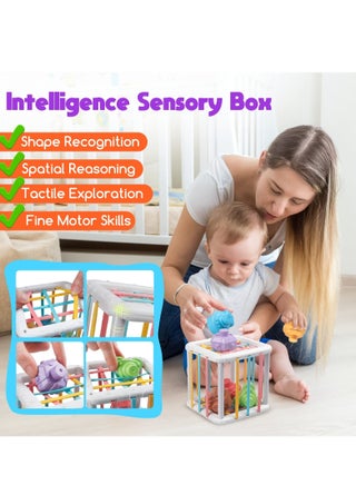 5 in 1 Baby Sensory Toys 6-12-18 Months, Pull String Teether, Stacking Blocks, Sensory Shapes and Colorful Storage Bin, Infant Bath Time Fun, Learning Toddler Toys - view 2