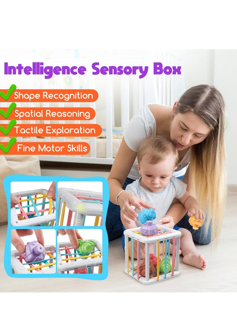 XiuWoo 5 in 1 Baby Sensory Toys 6-12-18 Months, Pull String Teether, Stacking Blocks, Sensory Shapes and Colorful Storage Bin, Infant Bath Time Fun, Learning Toddler Toys  - Image 2