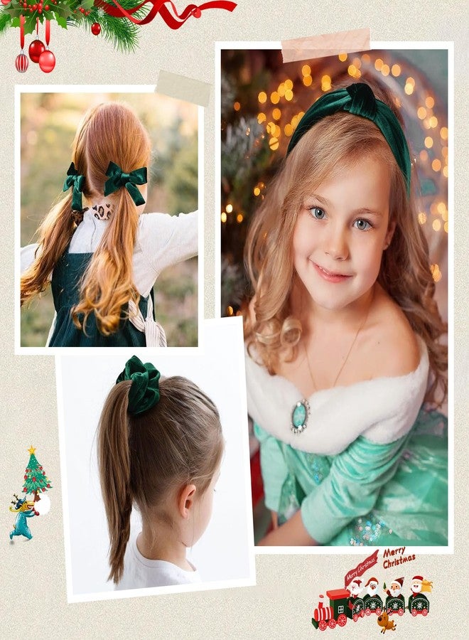 DEEKA Velvet Hair Bows & Knotted Headband & Scrunchy Fable Hair Bow Headband Set Velvet Scrunchies Alligator Clips for Toddler Girls & Women (Dark Green) - Image 4