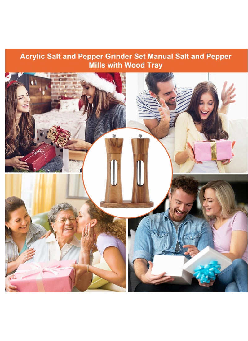 OLUDENIZ Wooden Salt and Pepper Grinder Set  5-Piece Manual Mill with Acacia Wood, Tray, and Accessories  - Image 3