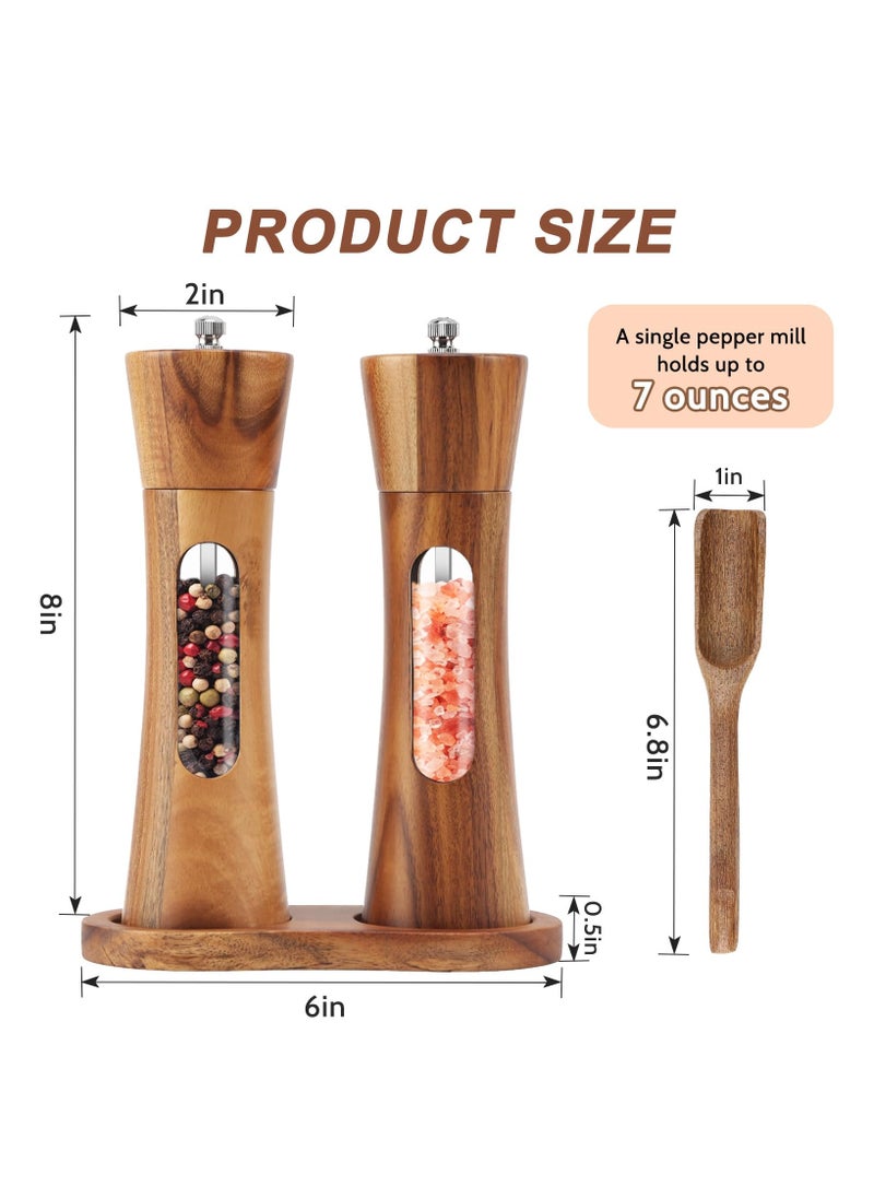 OLUDENIZ Wooden Salt and Pepper Grinder Set  5-Piece Manual Mill with Acacia Wood, Tray, and Accessories  - Image 4