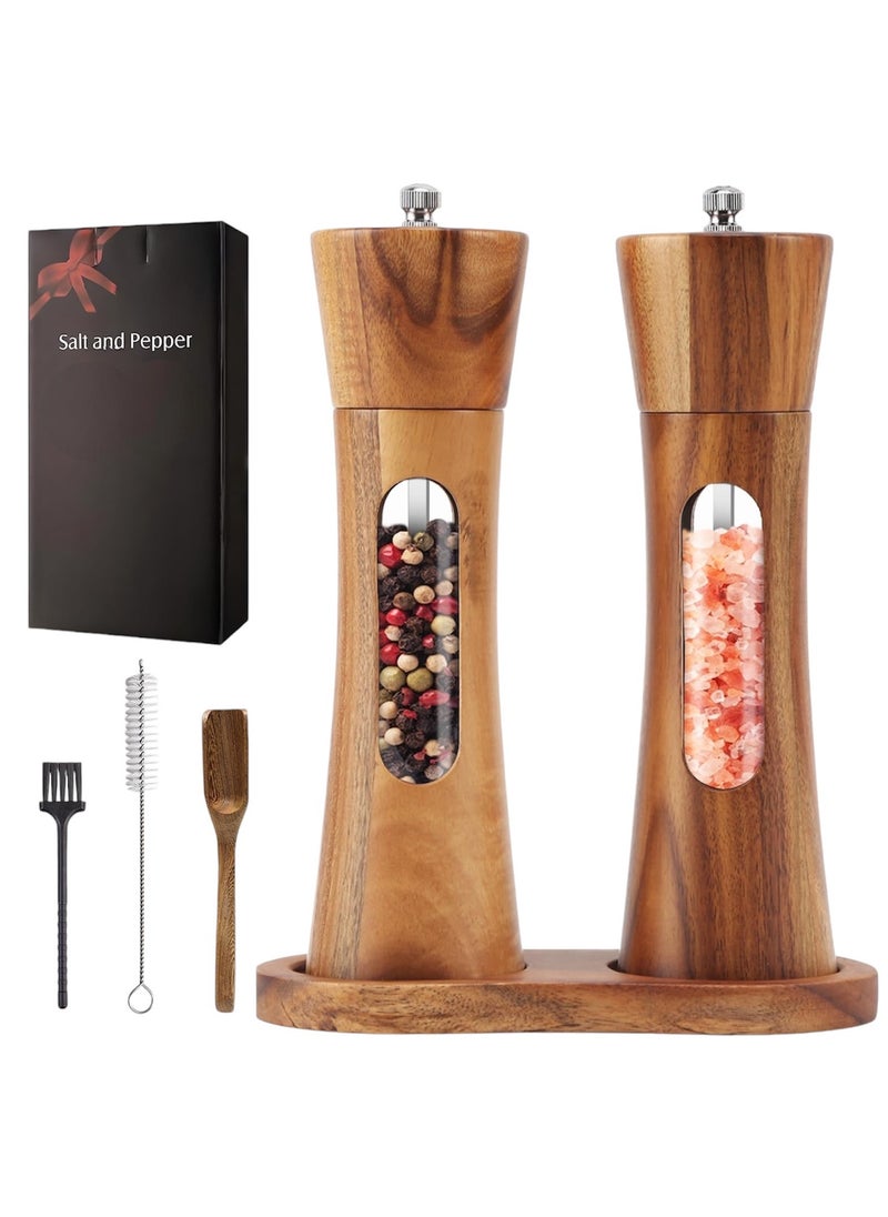 OLUDENIZ Wooden Salt and Pepper Grinder Set  5-Piece Manual Mill with Acacia Wood, Tray, and Accessories  - Image 1