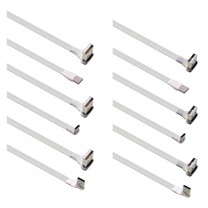 90 Degree Bend Flat USB to USB C Charging Cord Compatible Gaming Devices 20-300cm White Charging Wire - Image 3