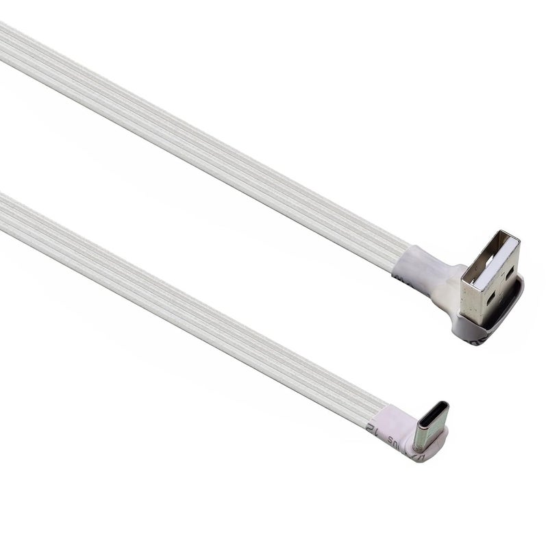 90 Degree Bend Flat USB to USB C Charging Cord Compatible Gaming Devices 20-300cm White Charging Wire - Image 1