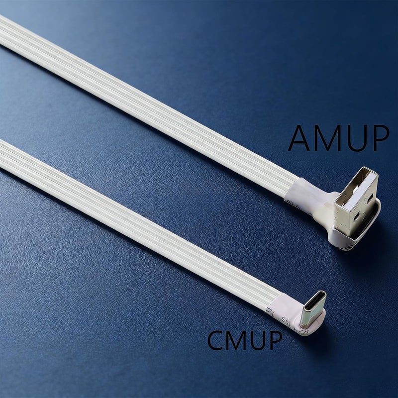 90 Degree Bend Flat USB to USB C Charging Cord Compatible Gaming Devices 20-300cm White Charging Wire - Image 5