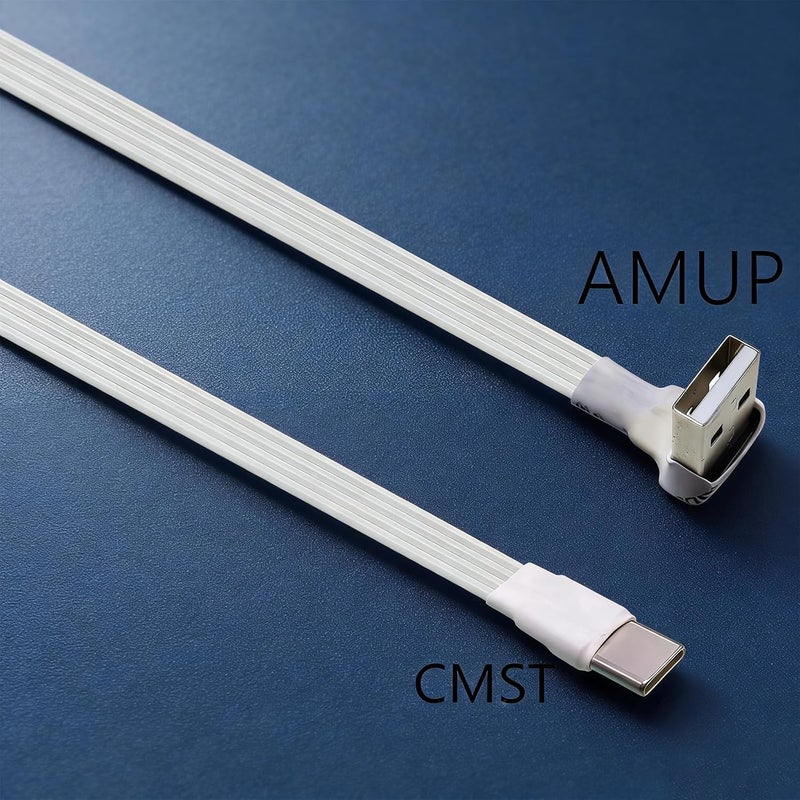 90 Degree Bend Flat USB to USB C Charging Cord Compatible Gaming Devices 20-300cm White Charging Wire - Image 4