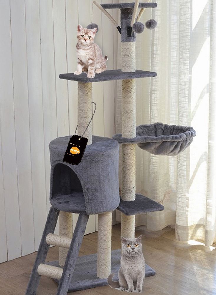 Kidle Cat Play Tower Cat Toy Multi Level Platform Cat Tree Sisal Pillar Large Cat Climbing Frame Cat Nest Luxury Cat Scratch Post Cat Tree 48x34x138 Cm Grey - Image 2