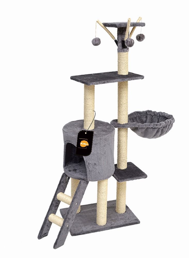 Kidle Cat Play Tower Cat Toy Multi Level Platform Cat Tree Sisal Pillar Large Cat Climbing Frame Cat Nest Luxury Cat Scratch Post Cat Tree 48x34x138 Cm Grey - Image 1