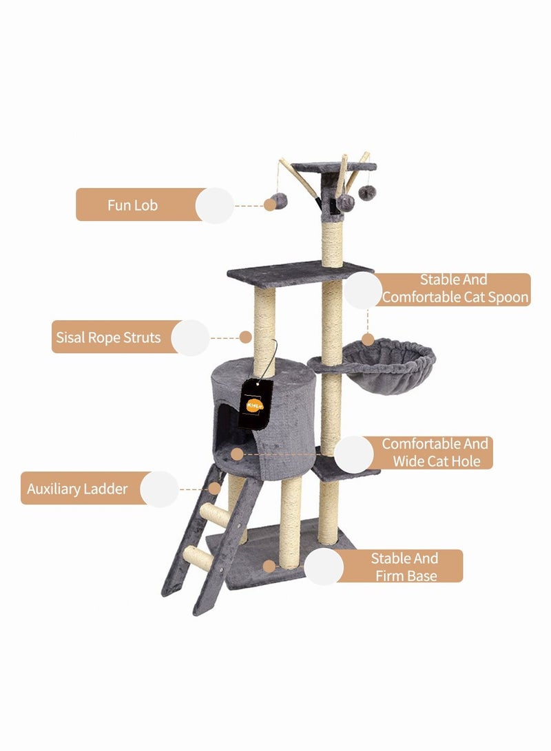 Kidle Cat Play Tower Cat Toy Multi Level Platform Cat Tree Sisal Pillar Large Cat Climbing Frame Cat Nest Luxury Cat Scratch Post Cat Tree 48x34x138 Cm Grey - Image 5