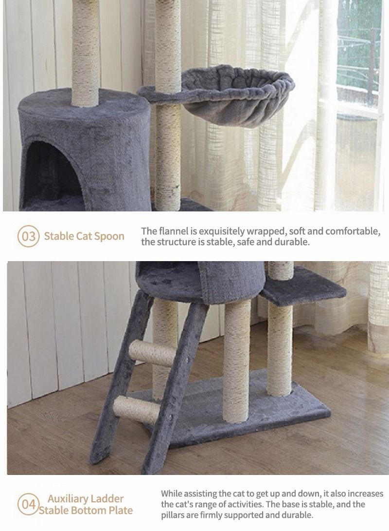 Kidle Cat Play Tower Cat Toy Multi Level Platform Cat Tree Sisal Pillar Large Cat Climbing Frame Cat Nest Luxury Cat Scratch Post Cat Tree 48x34x138 Cm Grey - Image 4