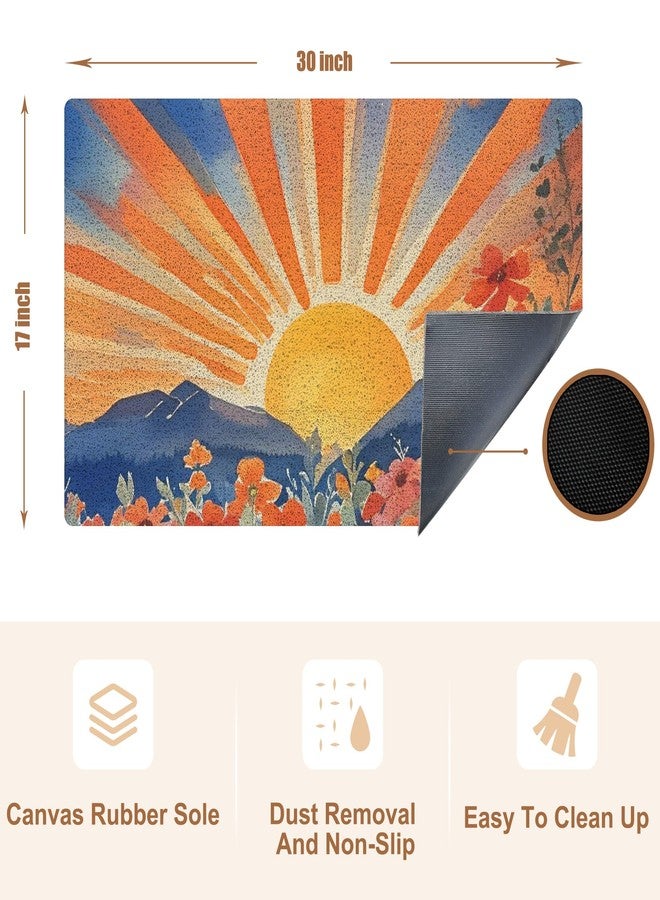 RYYCDOI Watercolor Boho Sun Sunrise Door Mat, Mid Century Modern Abstract Wildflower Mountain Landscape Welcome Mats Doormat for Front Door Porch Indoor Outside Entrance Entryway, 17x30 Inch - Image 4