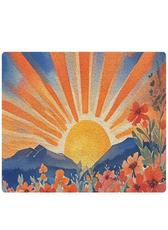RYYCDOI Watercolor Boho Sun Sunrise Door Mat, Mid Century Modern Abstract Wildflower Mountain Landscape Welcome Mats Doormat for Front Door Porch Indoor Outside Entrance Entryway, 17x30 Inch - Image 1