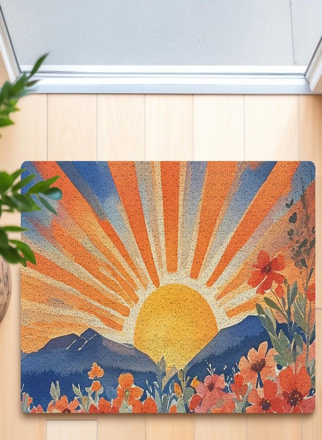 RYYCDOI Watercolor Boho Sun Sunrise Door Mat, Mid Century Modern Abstract Wildflower Mountain Landscape Welcome Mats Doormat for Front Door Porch Indoor Outside Entrance Entryway, 17x30 Inch - Image 5