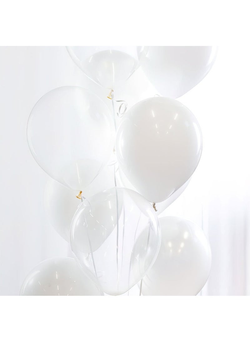 Balloonking Balloon Bouquet White Transparent Metallic Latex 33cm 10-Pack - Image 1