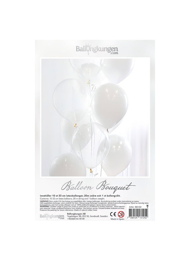 Balloonking Balloon Bouquet White Transparent Metallic Latex 33cm 10-Pack - Image 2
