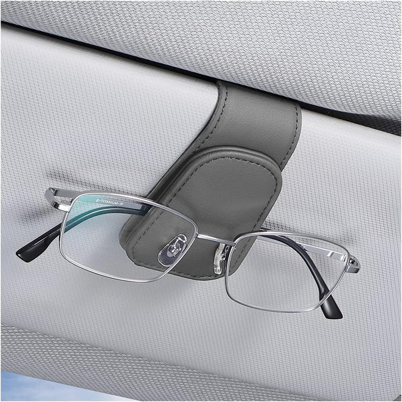 Leather Sunglasses Holder for Car Sun Visor - Magnetic Glasses Clip and Ticket Card Holder - Image 1