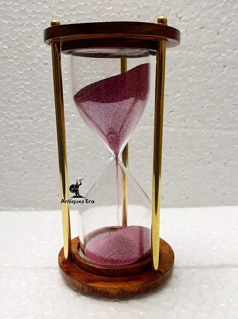 NDI Wooden And Brass 5 Minutes Sand Timer Hour Glass Clock Home Decor Ideal For Exercise, Tea Making, Study Table Decor, Antique Nautical Decor Theme (Height 6 Inches ) - Image 5