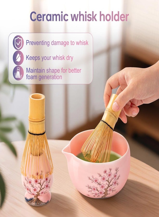 DELLAN Matcha Whisk Set, Cherry-Blossom Matcha Set Making Kit Includes Ceramic Matcha Bowl, Whisk and Holder, Bamboo Scoop, Scoop Rest, Sifter, Greeting Card and Tea Towel - 8 Pcs Matcha Set Pink - Image 4