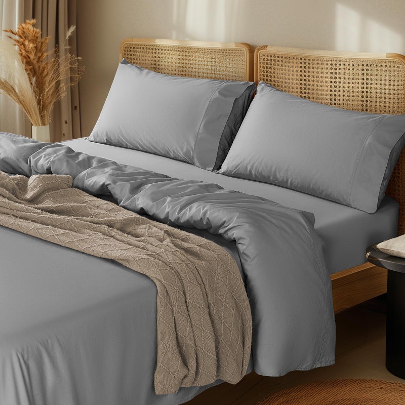 LBRO2M LBRO2M 1000 Thread Count 100% Egyptian Cotton Sheets Set Full Size Bed Sheet 4 Piece Sets Long Staple 16 Inches Deep Pocket All Season Bedding Super Soft Breathable Sateen Weave (Grey)  - Image 1