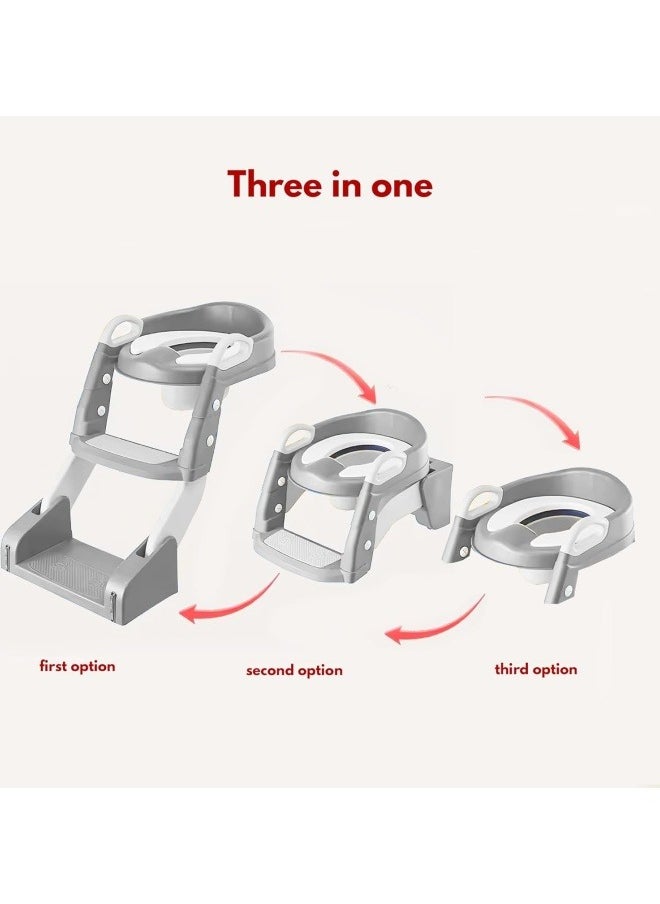 GGEROU Folding Toilet Potty Training Seat With Step Stool Ladder, Folding Auxiliary Toilet Seat, Toilet Trainer, Toilet Seat Toilet Trainer, Comfortable And Safe Potty Seat With Non-Slip Mat Ladder Grey  - Image 3