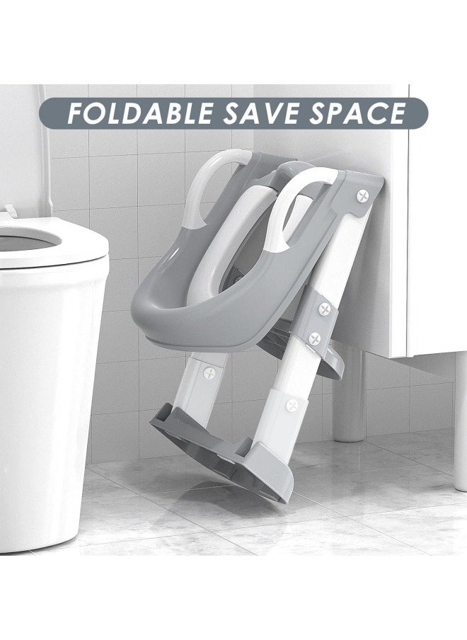 GGEROU Folding Toilet Potty Training Seat With Step Stool Ladder, Folding Auxiliary Toilet Seat, Toilet Trainer, Toilet Seat Toilet Trainer, Comfortable And Safe Potty Seat With Non-Slip Mat Ladder Grey  - Image 5