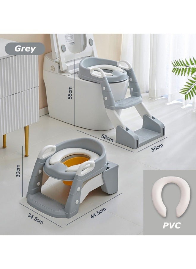 GGEROU Folding Toilet Potty Training Seat With Step Stool Ladder, Folding Auxiliary Toilet Seat, Toilet Trainer, Toilet Seat Toilet Trainer, Comfortable And Safe Potty Seat With Non-Slip Mat Ladder Grey  - Image 2