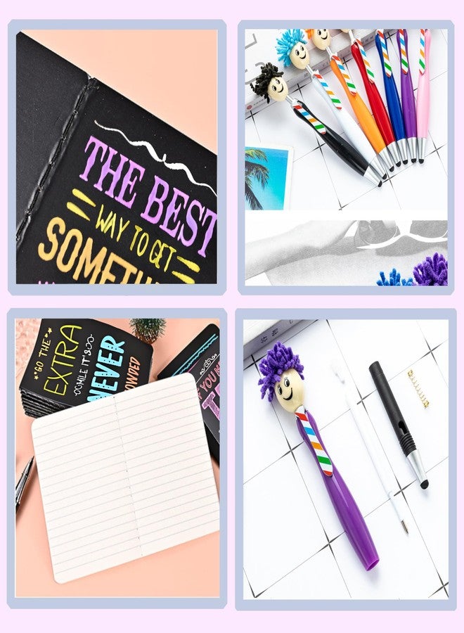 Daphilly 24 Pcs Ballpoint Pens Gifts Including 12 Cute Ballpoint Pens 12 Inspirational Notepads Mini Journal Lined with stylus pens,Pocket Notebooks Bulk Gifts Set for School Teacher Favor Supplies - Image 5