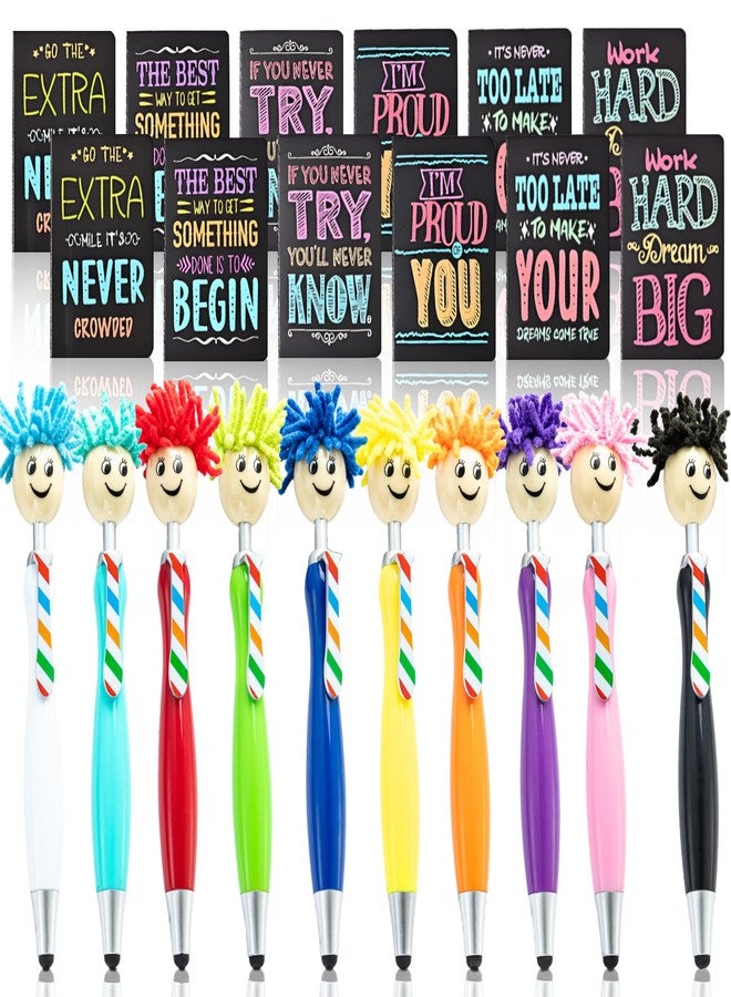 Daphilly 24 Pcs Ballpoint Pens Gifts Including 12 Cute Ballpoint Pens 12 Inspirational Notepads Mini Journal Lined with stylus pens,Pocket Notebooks Bulk Gifts Set for School Teacher Favor Supplies - Image 1